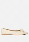 London Rag Cicely Jacquard Bow Embellished Ballet Flats In Brown