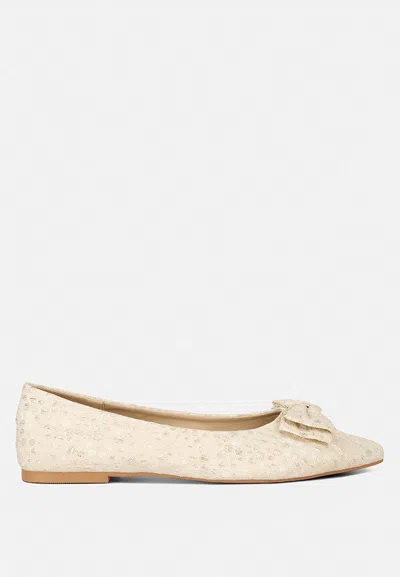 London Rag Cicely Jacquard Bow Embellished Ballet Flats In Brown