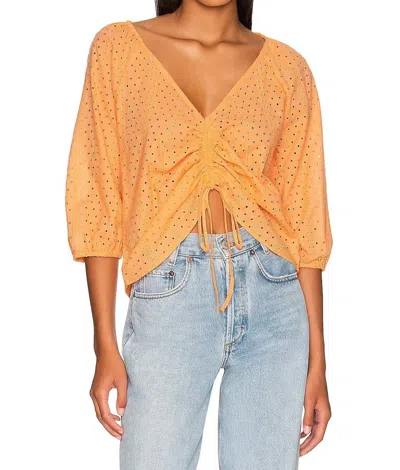Sanctuary Eyelet Drawstring Blouse In Washed Melon In Yellow