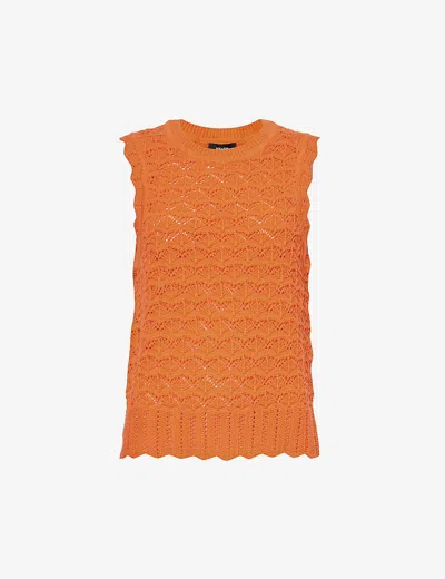 Me And Em Womens Orange Zing Lace-stitch Sleeveless Cotton-knit Jumper