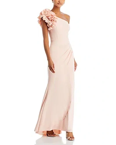 Aqua One Shoulder Ruffle Crepe Gown - 100% Exclusive In Blush