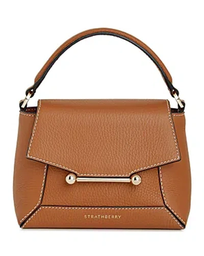 Strathberry Nano Leather Mosaic Top-handle Bag In Tan Vanilla Stitch/gold