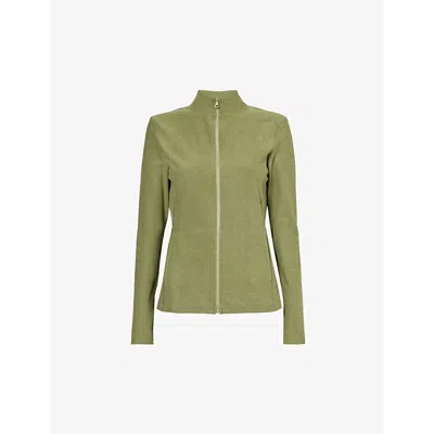 Beyond Yoga Spacedye High-neck Stretch-woven Jacket In Moss Green Heather