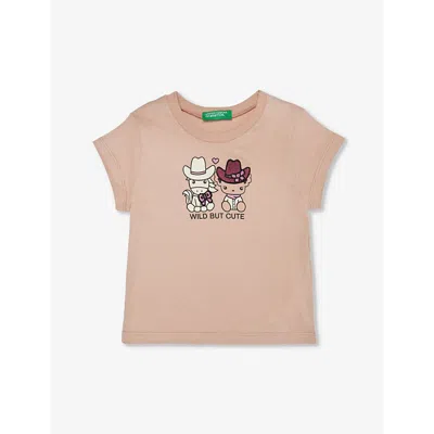 Benetton Kids' Graphic-print Short-sleeve Cotton-jersey T-shirt 18 Months - 6 Years In Vintage Pink