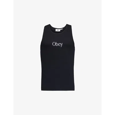 Obey Logo Ribbed Tank In Black