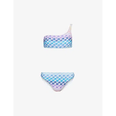 Missoni One-shoulder Bikini Top In Degrade Blue Shades