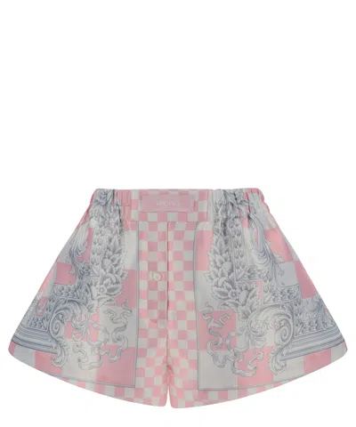 Versace Shorts With Medusa And Baroque Motif In Pink+print