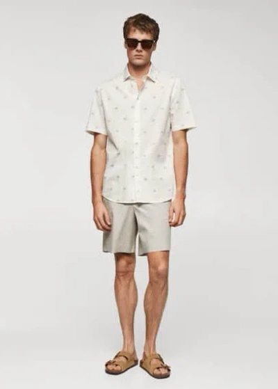 Mango Palm Print Cotton Shirt White In Blanc