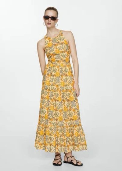 Mango Printed Bow Dress Yellow In Jaune