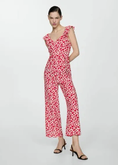 Mango Floral-print Long Jumpsuit Red In Rouge