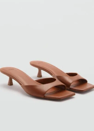 Mango Heel Non-structured Sandals Leather In Marron Moyen