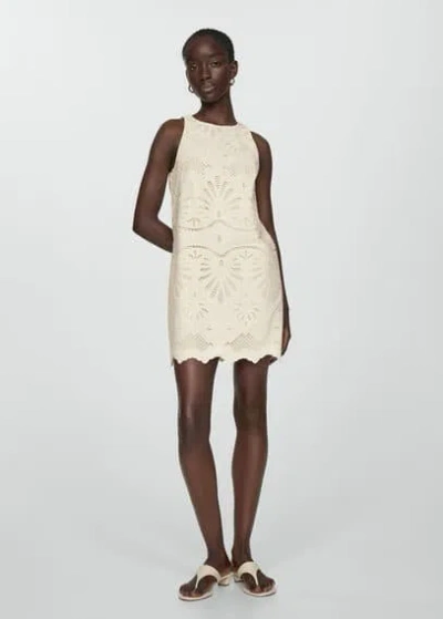 Mango Embroidered Short Dress Ivory White In Ivoire