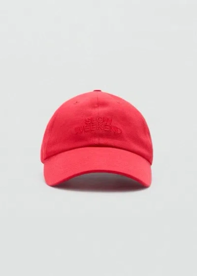 Mango Embroidered Message Cap Red In Rouge