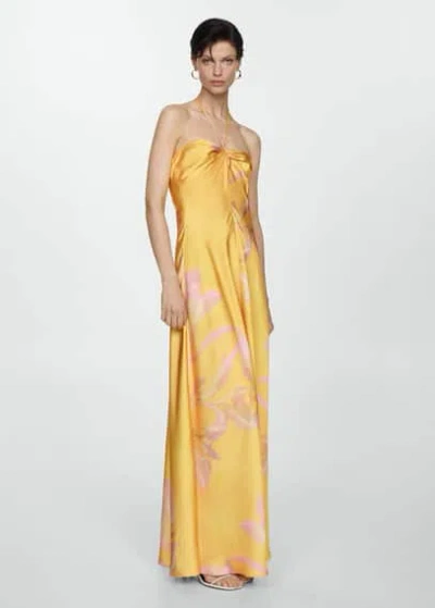 Mango Printed Satin Dress Yellow In Jaune