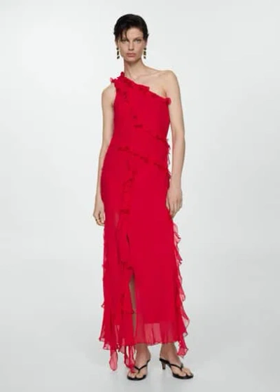 Mango Asymmetric Ruffled Dress Red In Rouge