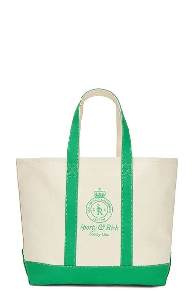 Sporty And Rich Crown Logo Embroidered Two Tone Tote Bag In Natural & Verde