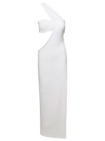 Monot White One Shoulder Asymmetrical Dress With Side Cutout In Polyester Woman