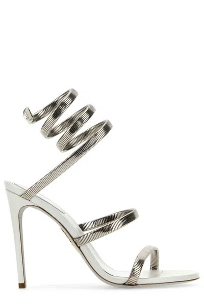 René Caovilla Rene Caovilla Womens Silver Juniper 105 Coiled-strap Leather Heeled Sandals