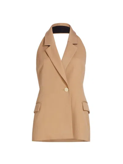 Sergio Hudson Double-breasted Tailored Halter Vest In Camel