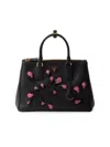 Prada Women's Large Galleria Leather Bag With Floral Appliqués In Black