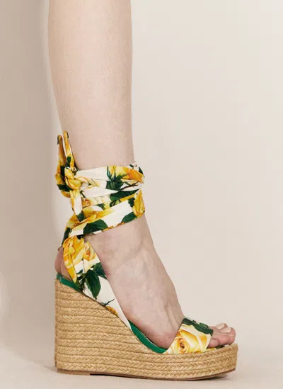 Dolce & Gabbana Printed Charmeuse Wedge In Yellow