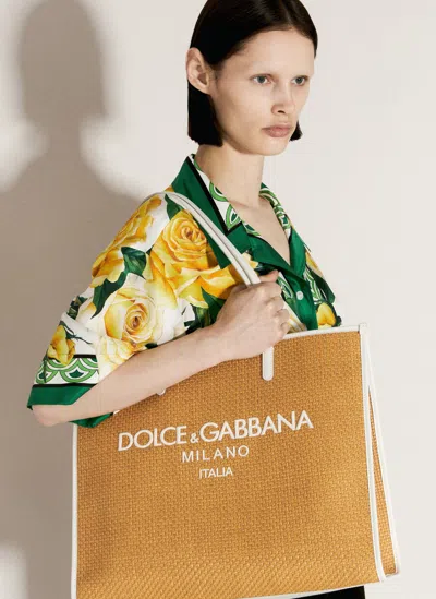 Dolce & Gabbana Large Logo Tote Bag In Brown