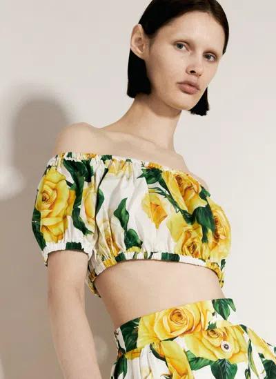 Dolce & Gabbana Bardot-neck Crop Top In Yellow