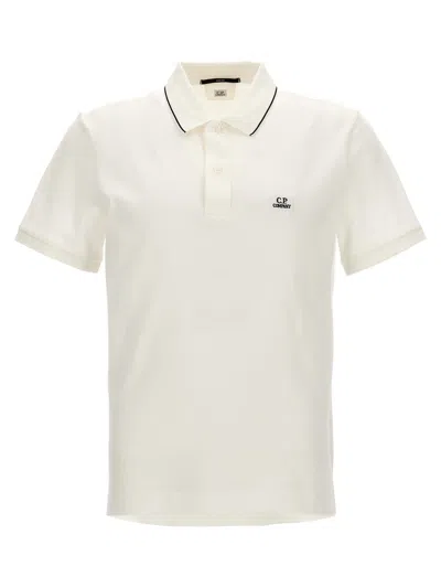 C.p. Company Logo Embroidery Polo Shirt In White