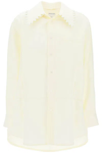 Bottega Veneta Linen Shirt With Zig-zag Collar In Neutral