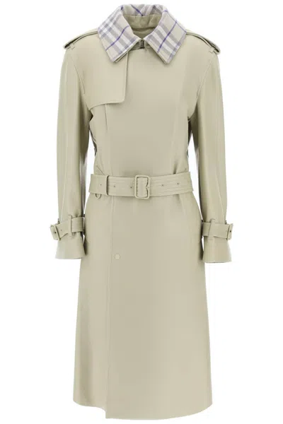 Burberry Long Leather Trench Coat In Neutro