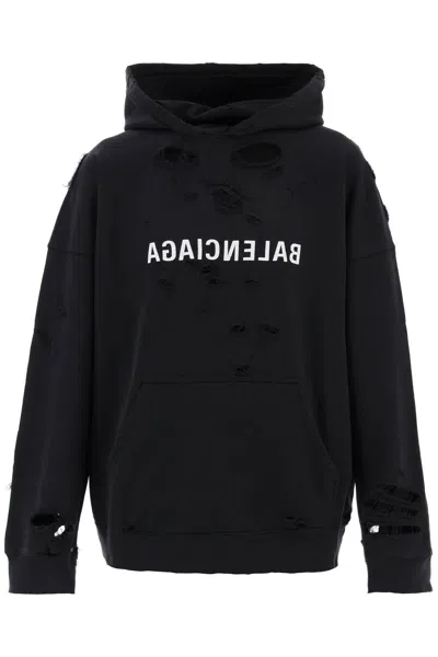 Balenciaga Destroyed Logo Sweatshirt With In Black