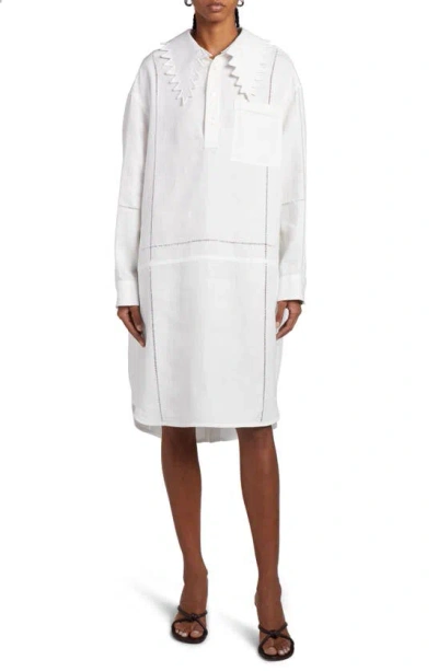 Bottega Veneta English Embroidery Linen Dress In White