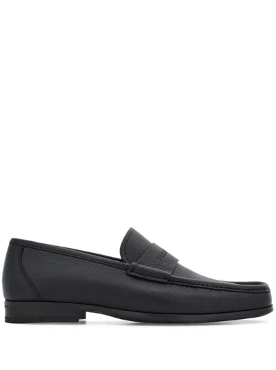 Ferragamo Black Loafer With Logo In Leather Man