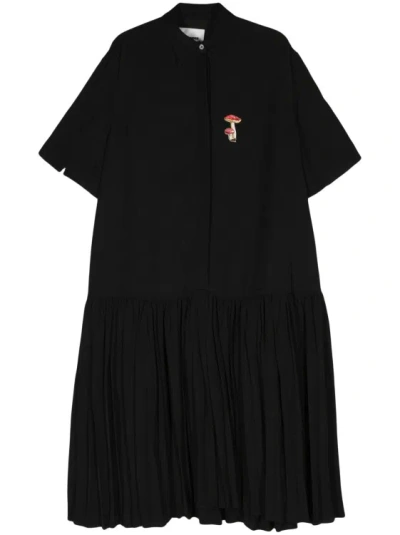 Jil Sander Mushroom-embroidered Crepe Midi Dress In Black