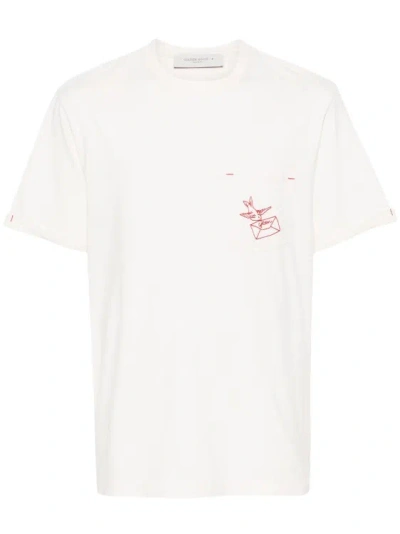 Golden Goose Design-embroidered Cotton T-shirt In White