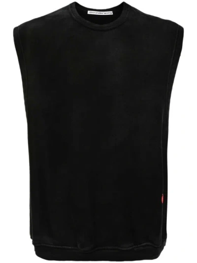 Alexander Wang Logo-print Sleeveless Cotton Jumper In Black