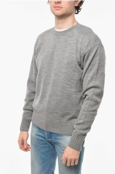 Off-white Crew Neck Off-basic Wool Sweater In Grey