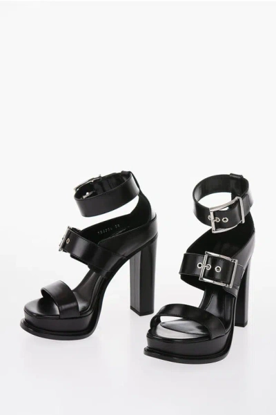 Alexander Mcqueen 125mm Heeled Leather Sandals In Black