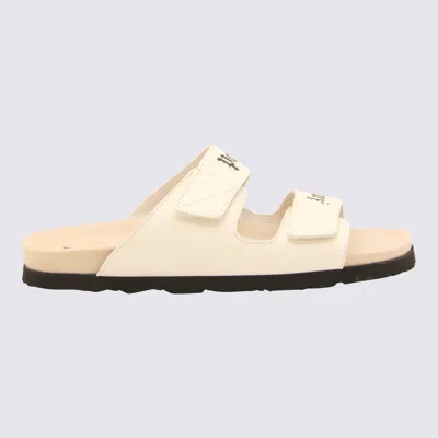 Palm Angels Cream Leather Logo Sandals In Brown