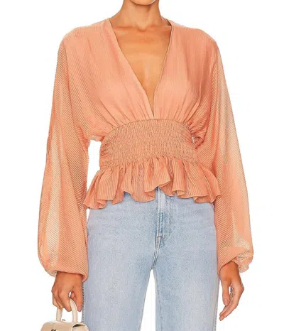 Minkpink Tahlia Shirred Blouse In Terracotta In Pink
