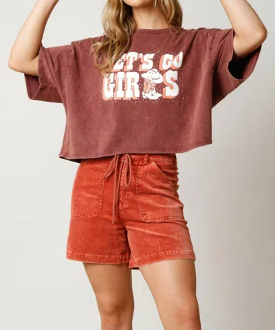 Fantastic Fawn Let's Go Girls Cropped T-shirt In Burgundy In White