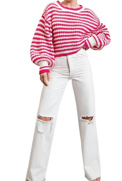 Eesome Some Like It Striped Sweater In Hot Pink/white In Multi