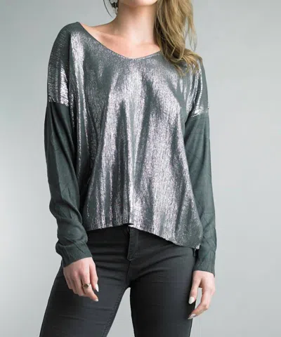 Tempo Paris Sparkle And Shine Long Sleeve Sweater In Charcoal In Pink