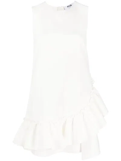 Msgm Ruffled-trim Sleeveless Dress In White