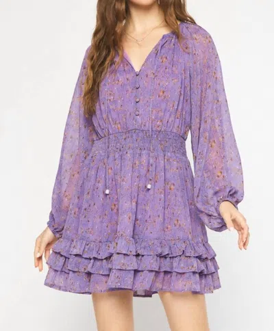 Entro Long Sleeve Smocked Dress In Purple
