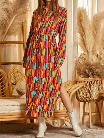 Savanna Jane Button Down Fun Print Maxi Shirt Dress In Multi Color