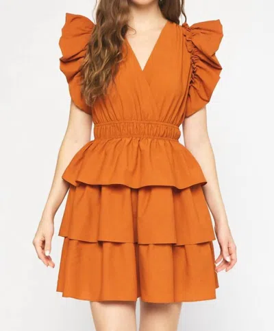 Entro Ruffle Sleeve Mini Dress In Pumpkin In Multi