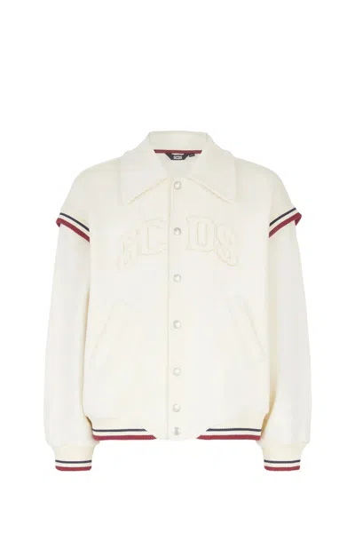 Gcds Logo-embroidered Cotton Bomber Jacket In White