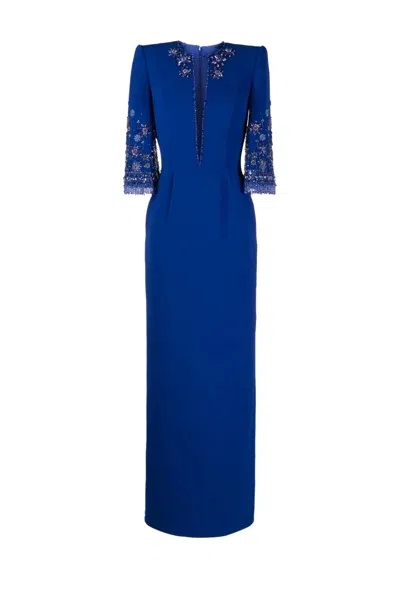 Jenny Packham Sandrine Rhinestone-embellished Maxi Dress In Blue