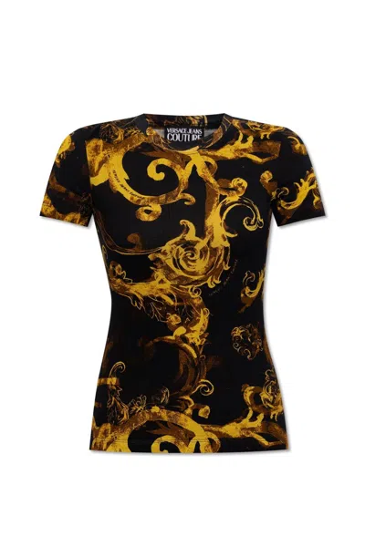 Versace Jeans Couture Barocco Print Crewneck T In Black/gold